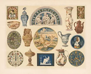 Historical ceramics, Chromolithograph, published in 1897 Historical ceramics, Chromolithograph, published in 1897
