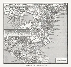 Historical city map of Singapore and Singapore Strait, published 1897 Historical city map of Singapore and Singapore Strait, published 1897