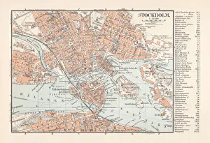 Historical city map Stockholm, capital of Sweden, lithograph, published 1897 Historical city map Stockholm, capital of Sweden, lithograph, published 1897