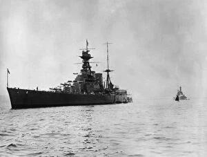 Top Sellers - Art Prints Collection: HMS Hood at Table Bay in Cape Town with the HMS Repulse behind