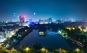 Hoan Kiem Lake, Hanoi, Night, Aerial View Hoan Kiem Lake, Hanoi, Night, Aerial View