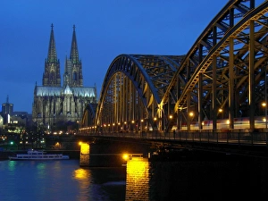 Hohenzollern bridge over Rhine river and Cologne cathedral, Germany Hohenzollern bridge over Rhine river and Cologne cathedral, Germany