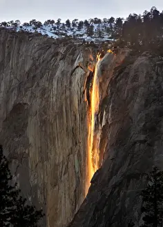 Late February Firefall at Yosemite: Horsetail Falls Print