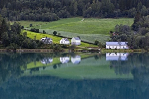 Houses on Lake Oldevatnet, Stryn, Sogn og Fjordane, Norway Houses on Lake Oldevatnet, Stryn, Sogn og Fjordane, Norway