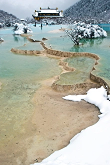 Huanglong Temple and Five-Colored Pool, Huanglong National Park, Sichuan Province, China Huanglong Temple and Five-Colored Pool, Huanglong National Park, Sichuan Province, China