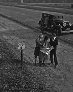 1930s Road Map Print: Checking The Map