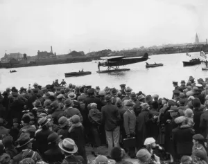 Prints of American aviator Amelia Earhart (1898 - 1937) in her Fokker seaplane Friendship at Southampton after arriving on her trans-atlantic flight, July 1928 - the first such flight by a woman Pioneer Prints: Amelia Earhart Arrives in Southampton Print, 1928
