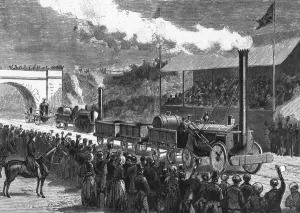 Rocket English Locomotive Print, Rainhill Bridge Trials 1829