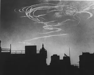 Battle Of Britain Prints: Air Raid Pattern Print: Interwoven vapour trails over London