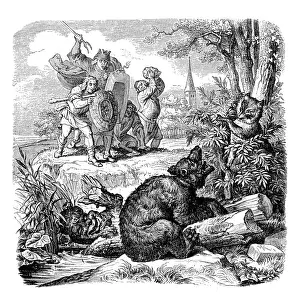 Humanized Animal Illustrations Prints: Humanized animals illustrations: Bear and fox