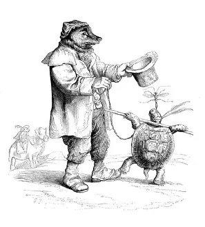 Grandville Style Artwork Prints: Humanized animals illustrations: Bear and turtle