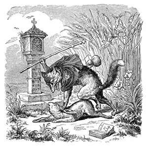 Fantasy Creature Illustrations Prints: Humanized animals illustrations: Fox beating hare