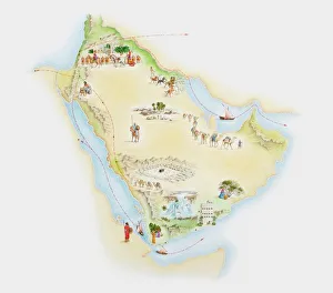Illustrated map of ancient Arab trade routes and pilgrimage sites Illustrated map of ancient Arab trade routes and pilgrimage sites