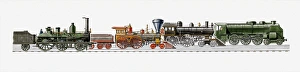 Illustration of 1851 Crampton 2-2-2-0 (France), 1860 4-4-0 steam locomotive (USA) Illustration of 1851 Crampton 2-2-2-0 (France), 1860 4-4-0 steam locomotive (USA)