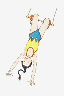 Illustration of acrobat hanging from a swing Illustration of acrobat hanging from a swing