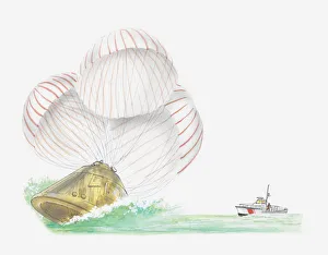 Illustration of Apollo module landing in sea Illustration of Apollo module landing in sea