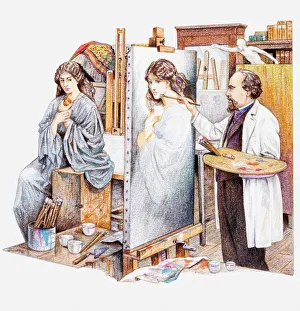 Illustration of artist's model posing for Dante Gabriel Rossetti painting Proserpina Illustration of artist's model posing for Dante Gabriel Rossetti painting Proserpina
