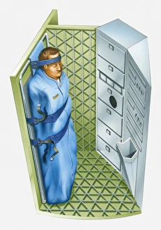 Illustration of an astronaut sleeping standing up Illustration of an astronaut sleeping standing up