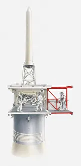 Illustration of astronauts entering Apollo 11 command module at the top of the Saturn V Illustration of astronauts entering Apollo 11 command module at the top of the Saturn V
