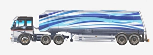 Illustration of blue and white striped fuel tanker Illustration of blue and white striped fuel tanker