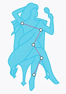 Illustration of Cassiopeia constellation represented as vain queen Illustration of Cassiopeia constellation represented as vain queen