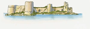 Illustration of castle in the Mediterranean Sea near Kizkalesi, Turkey Illustration of castle in the Mediterranean Sea near Kizkalesi, Turkey
