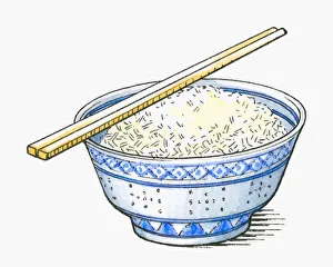 Illustration of chopsticks on top of bowl of rice Illustration of chopsticks on top of bowl of rice