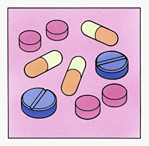Illustration of colourful pills and capsules Illustration of colourful pills and capsules