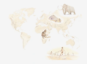 Illustration of distribution early human hunter-gatherers across the world from Mezherich Illustration of distribution early human hunter-gatherers across the world from Mezherich