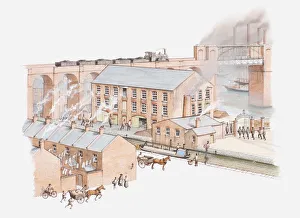Illustration of factory in city during the Industrial revolution Illustration of factory in city during the Industrial revolution
