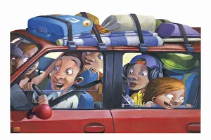 Illustration of a Family Traveling in a Car Illustration of a Family Traveling in a Car