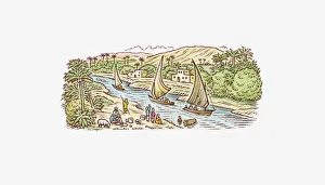 Illustration of felucca boats on Egypts River Nile Illustration of felucca boats on Egypts River Nile