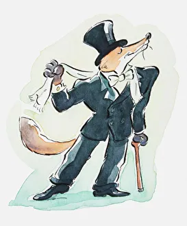 Illustration of a fox dressed in suit and top hat Illustration of a fox dressed in suit and top hat