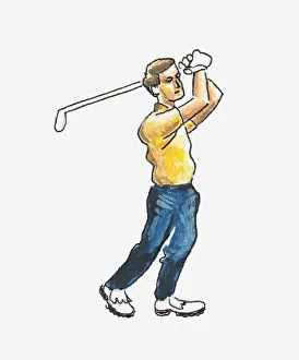 Illustration of golfer in backswing position Illustration of golfer in backswing position
