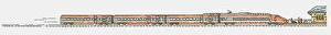 Illustration of high speed train approaching railway station Illustration of high speed train approaching railway station