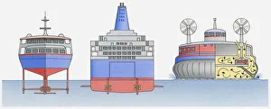 Illustration of hydrofoil, car ferry and hovercraft, the latter also showing the mechanism of the fan Illustration of hydrofoil, car ferry and hovercraft, the latter also showing the mechanism of the fan