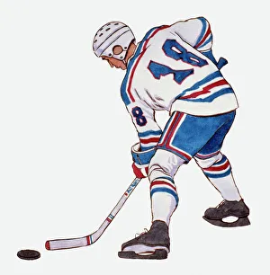 Illustration of ice hockey player wearing protective clothing Illustration of ice hockey player wearing protective clothing