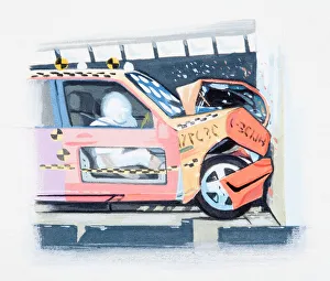 Illustration of imitating car crash using crash test dummy Illustration of imitating car crash using crash test dummy