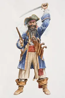 Collections/dorling kindersley prints/illustration infamous pirate blackbeard hurling Collections/dorling kindersley prints/illustration infamous pirate blackbeard hurling