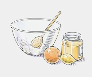 Illustration of ingredients next to mixing bowl Illustration of ingredients next to mixing bowl