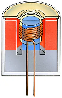 Illustration of microphone with moving spiral between poles of permanent magnet Illustration of microphone with moving spiral between poles of permanent magnet