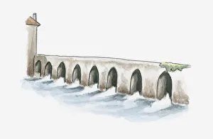 Illustration of old Roman bridge at La Sauvetat-du-Dropt, Pays du Dropt, Lot-et-Garonne, France Illustration of old Roman bridge at La Sauvetat-du-Dropt, Pays du Dropt, Lot-et-Garonne, France