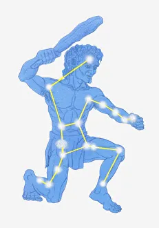 Illustration of Orion constellation and Greek mythological Hunter Illustration of Orion constellation and Greek mythological Hunter