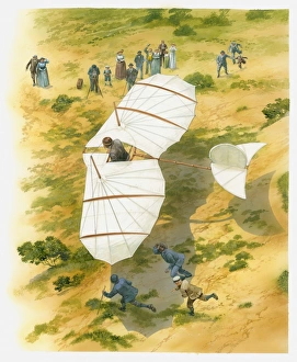 Illustration of Otto Lilienthal takes to skies in his glider Illustration of Otto Lilienthal takes to skies in his glider