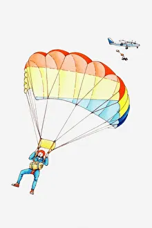 Illustration of parachuters dropping from plane Illustration of parachuters dropping from plane