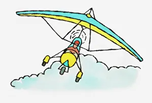 Illustration of person flying microlight above clouds Illustration of person flying microlight above clouds