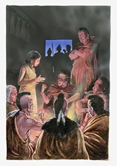 Illustration of Pocahontas speaking to her father and her tribe Illustration of Pocahontas speaking to her father and her tribe