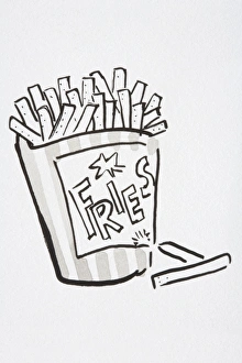 Illustration, portion of chips, Fries written on front Illustration, portion of chips, Fries written on front