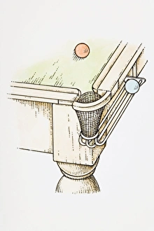 Illustration of red snooker ball on table and blue blue on rail near pocket Illustration of red snooker ball on table and blue blue on rail near pocket