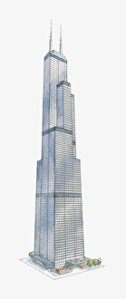 Illustration of Sears Tower, Chicago, once the worlds tallest building 1974 - 1998 Illustration of Sears Tower, Chicago, once the worlds tallest building 1974 - 1998